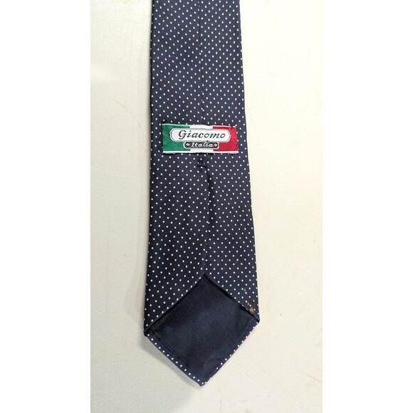 GiacomoMen's Milano Navy Blue Polk A Dot Silk Tie - Picture 3 of 4
